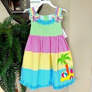 Brand New Emily Rose Seersucker Dress Colorful Tropical Bows Casual Lightweight